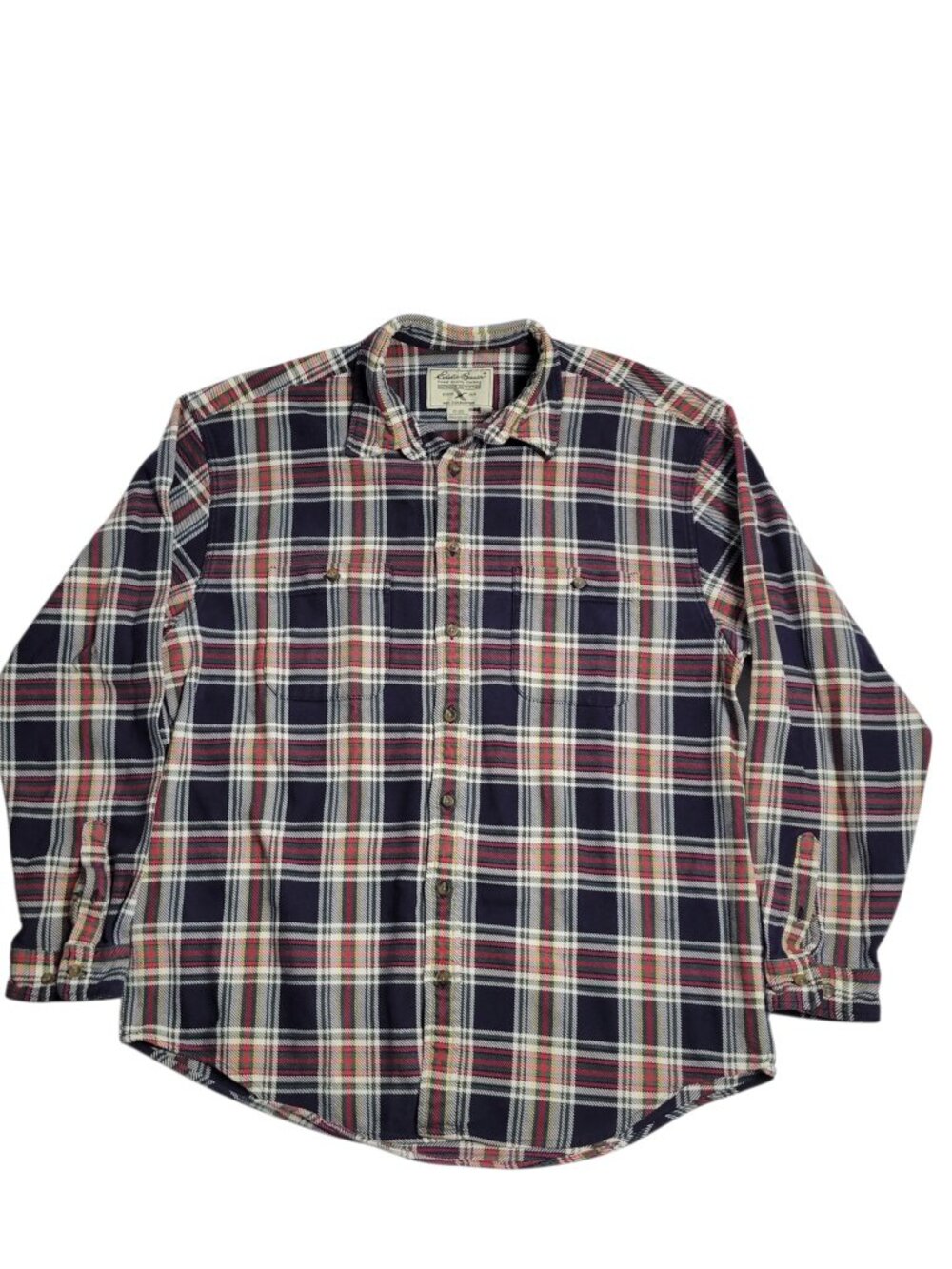 Vintage Eddie Bauer Heavy Twill Plaid Flannel Shirt Size XL Red Blue Green